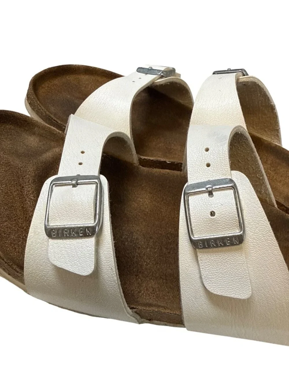 Birkenstock Arizona Leather Sandals~Size 9~White Silver Buckle Shoes P19 08